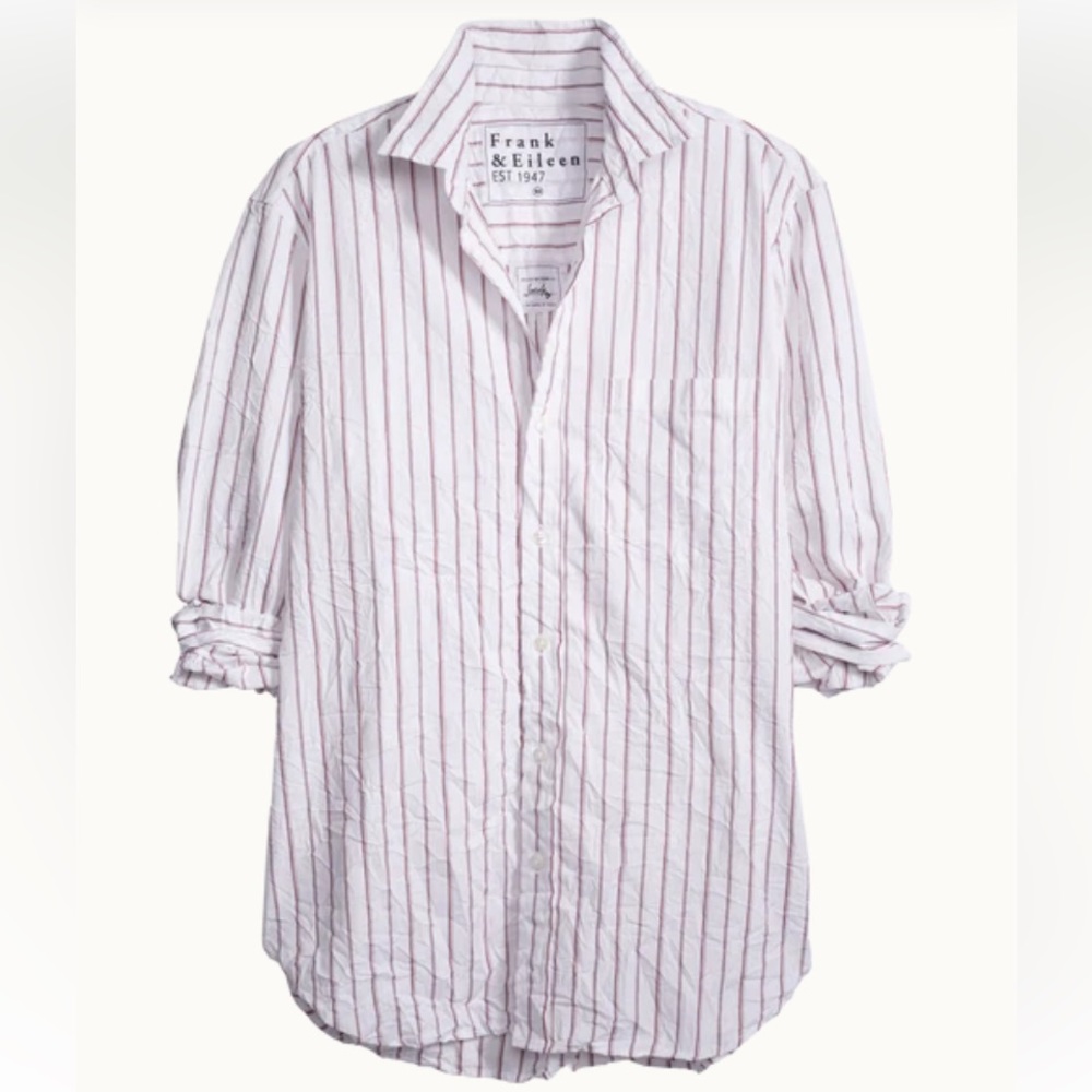 NWT Frank & Eileen Joedy Boyfriend Button Up, Signature Crinkle Red Stripe XS